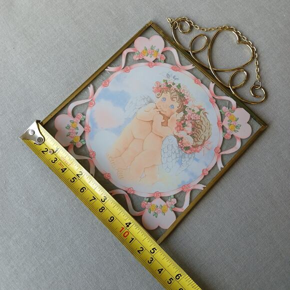 Dreamsicles Cherub Kiss glass suncatcher The Hamilton Collection VTG 1996 5"sq - Picture 6 of 7